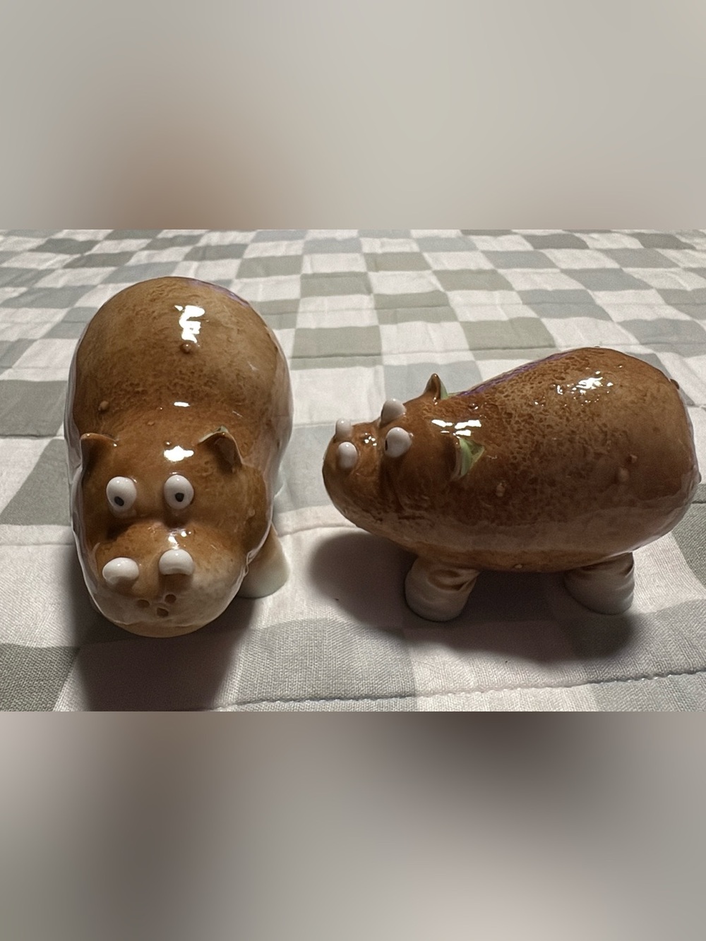 Vintage Enesco Home Grown Potato Hippo Salt & Pepper Shakers Retired